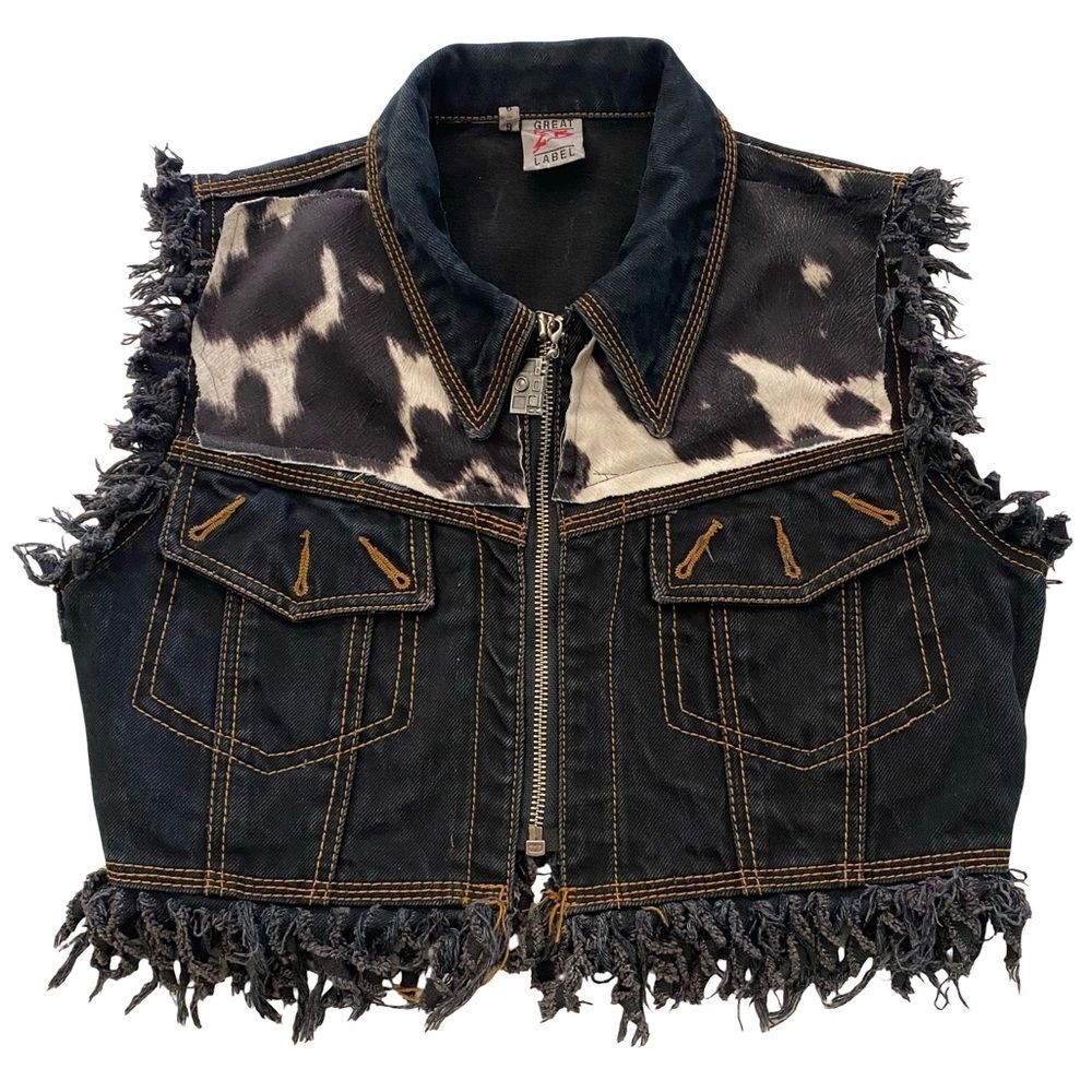Y2K Frayed Denim Vest With Upcycled Marilyn Skeleton Image Black Size 6